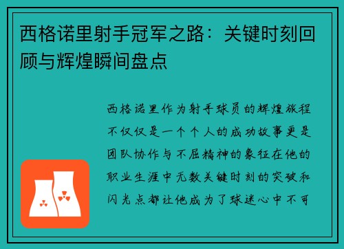西格诺里射手冠军之路：关键时刻回顾与辉煌瞬间盘点